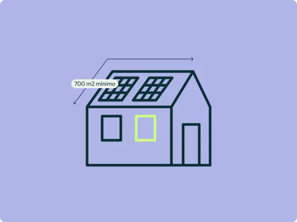 Gráfico que detalla los requisitos de 700m2, orientación sur y sin sombras y ubicación en un entorno urbano que debe tener una cubierta para poder desarrollar un Gurb